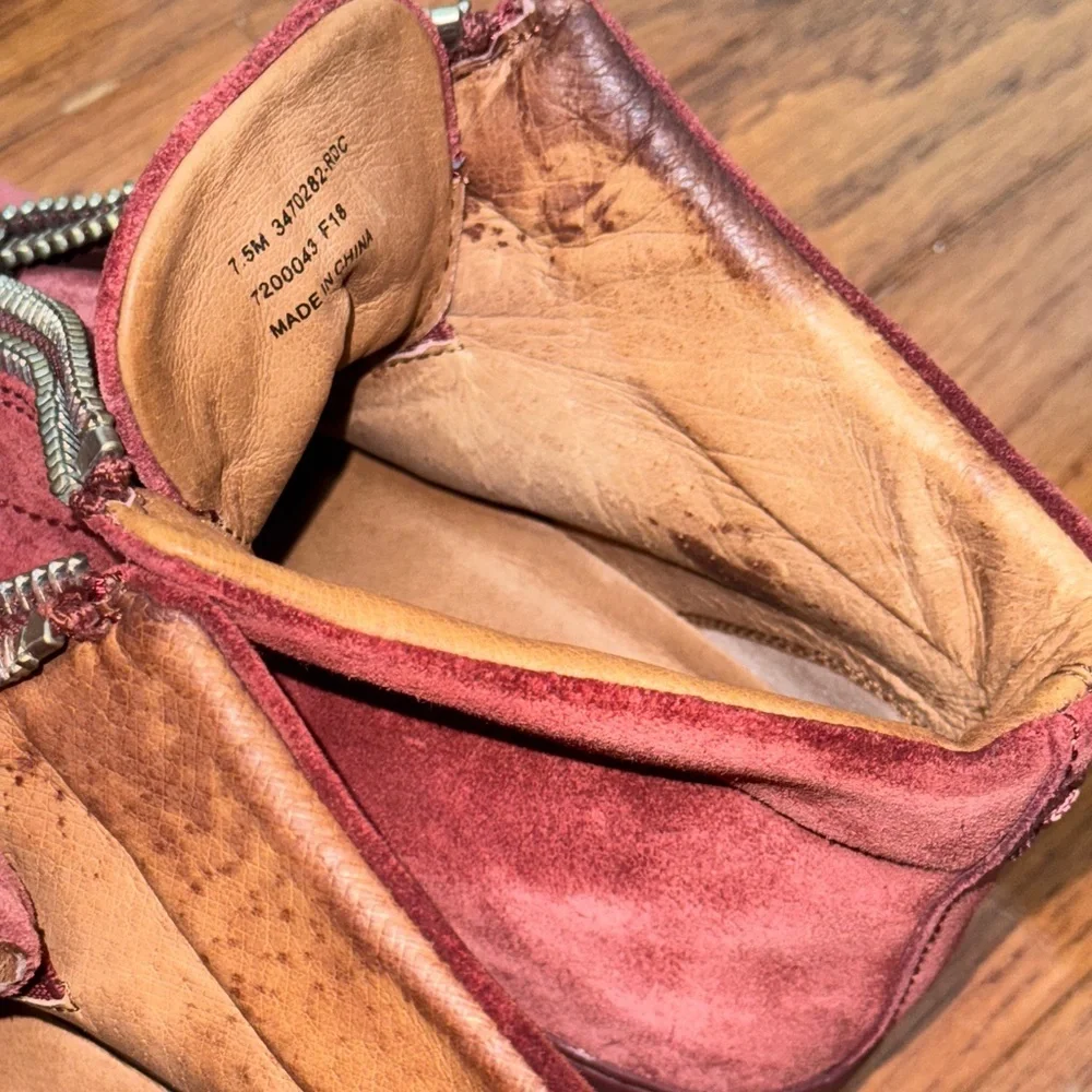 Frye Women's Leather Ankle Burgundy Suede Zip Sneakers Boots Size 7.5